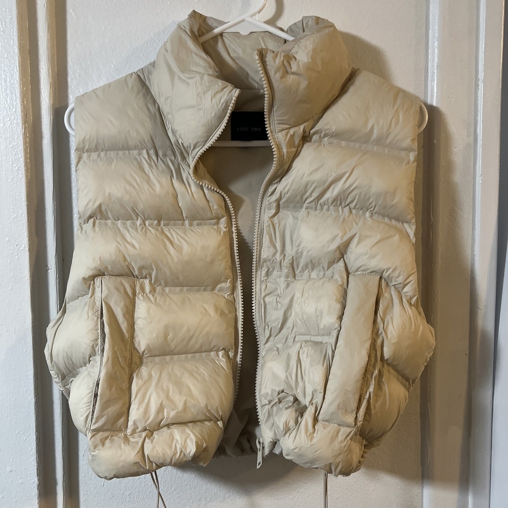 Love Tree Women's Cream Puff Vest Size L With Waist Drawstring